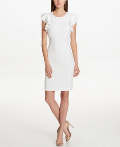 Tommy Hilfiger Women's Scuba Sheath Dress With Flutter Sleeves In Ivory/cream
