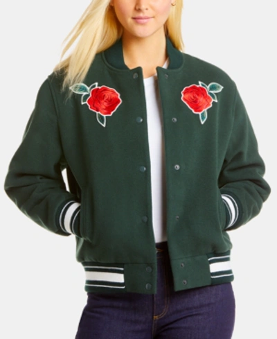 Lacoste Women's Live Rose-embroidered Varsity Jacket In Green