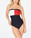 TOMMY HILFIGER COLORBLOCKED STRAPLESS ONE-PIECE SWIMSUIT WOMEN'S SWIMSUIT