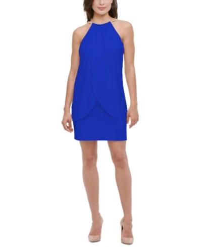 Kensie Draped Snake-chain Halter Dress In Blue