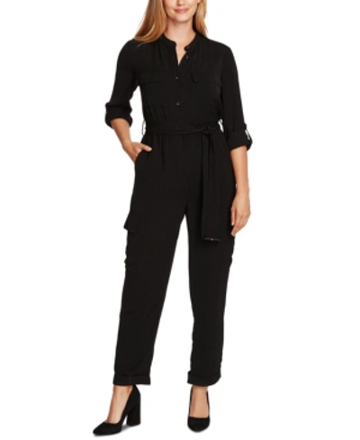 Vince Camuto Roll Tab Rumpled Twill Cargo Jumpsuit In Rich Black
