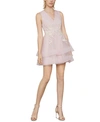 BCBGMAXAZRIA EMBROIDERED TIERED TULLE DRESS