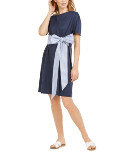 Weekend Max Mara Outlet Weekend By Maxmara Borneo Stripe Belt Jersey Dress In Ultramarine