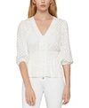 BCBGMAXAZRIA PUFF-SLEEVE EYELET BLOUSE