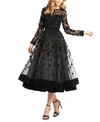 Mac Duggal Long Sleeve Fit & Flare Velvet Embellished Cocktail Dress In Black