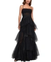 BCBGMAXAZRIA EMBELLISHED TULLE GOWN