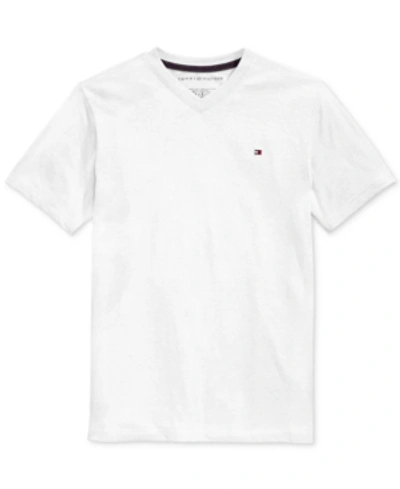 TOMMY HILFIGER BIG BOYS' SOLID EMBROIDERED LOGO V-NECK TEE