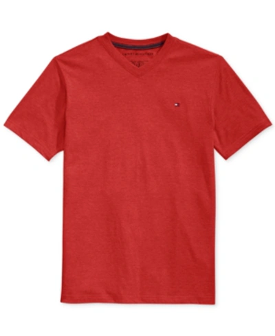 TOMMY HILFIGER BIG BOYS' SOLID EMBROIDERED LOGO V-NECK TEE