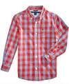 Tommy Hilfiger Big Boys Box-plaid Cotton Button-down Shirt In Fireside