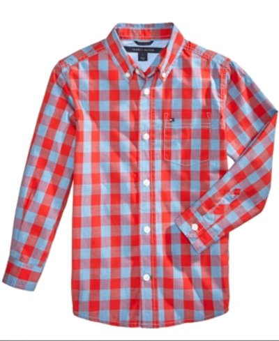 Tommy Hilfiger Kids' Big Boys Box-plaid Cotton Button-down Shirt In Fireside