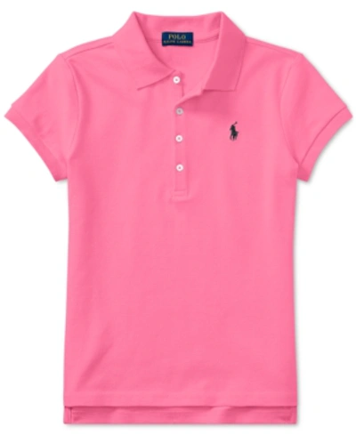 Polo Ralph Lauren Kids' Big Girls Stretch Cotton Mesh Polo Shirt In Baja Pink