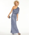 ADRIANNA PAPELL PETITE SEQUINED ONE-SHOULDER GOWN