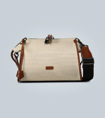 Dolce & Gabbana Leather-trimmed Canvas Travel Bag In Neutrals