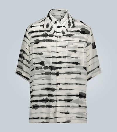 Burberry Short-sleeve Silk Overlay Watercolor Print Shirt In Black White