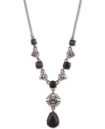 Givenchy Pave & Stone Lariat Necklace, 16" + 3" Extender In Hematite