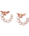 Olivia Burton Lucky Bee Crystal Drop Hoop Earrings In Rose Gold