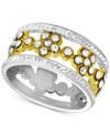 Essentials Floral Crystal Openwork Band Ring In Two-tone Plate In Two-tone