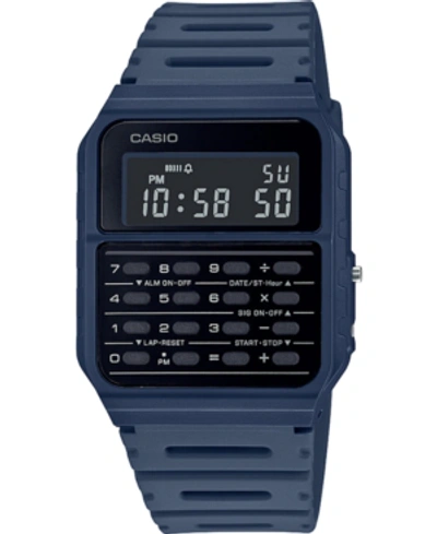 Casio Unisex Digital Calculator Blue Resin Strap Watch 34.4mm In Black