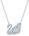 Swarovski Silver-tone Dancing Swan Crystal Pendant Necklace, 15" + 2" Extender In Silver