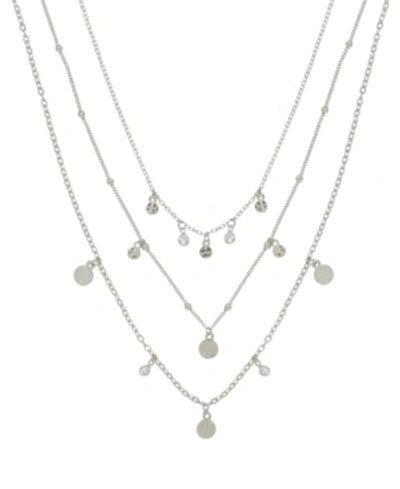 Ettika Crystal Detailed Triple Layer Women's Necklace In Silver