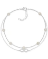 ESSENTIALS IMITATION PEARL & CRYSTAL INFINITY DOUBLE ROW ANKLE BRACELET IN SILVER-PLATE