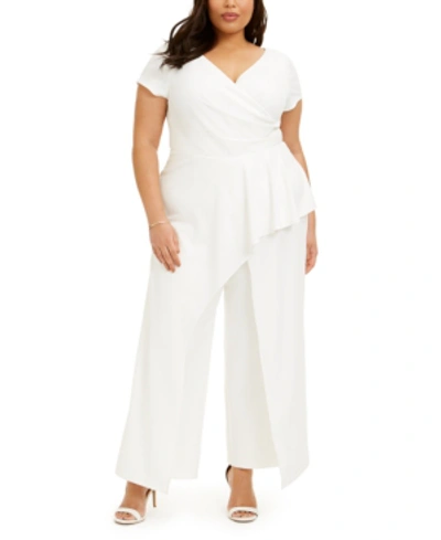 Adrianna Papell Plus Size Peplum Jumpsuit In Ivory