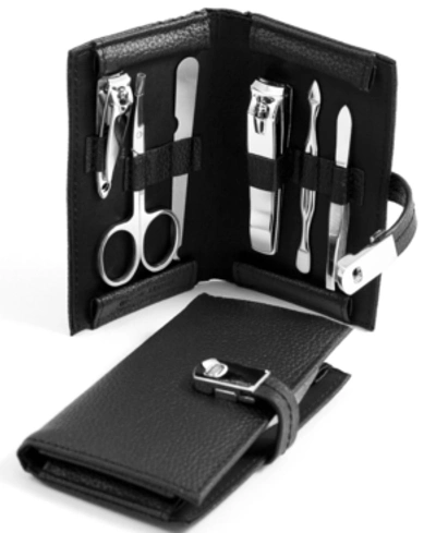 Bey-berk Leather Bi-fold Manicure Set In Black