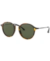 Ray Ban Round Fleck Sunglasses Black Frame Green Lenses 49-21 In Tortoise Black/green