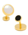 Cufflinks, Inc Double Sided Gold Mother Of Pearl Round Beveled Cufflinks In White