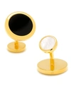 CUFFLINKS, INC DOUBLE SIDED GOLD ONYX ROUND BEVELED CUFFLINKS