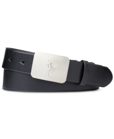 Polo Ralph Lauren Men's Belt, Vacchetta Leather Logo Plaque In Black
