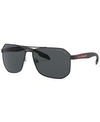 Prada Ps 51vs Dg0 5z1 Navigator Polarized Sunglasses In Black Rubber/polar Grey