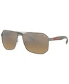 Prada Men's Polarized Sunglasses, Ps 51vs 62 In Gunmetal Rubber/polar Brown Mirror Grey Grad