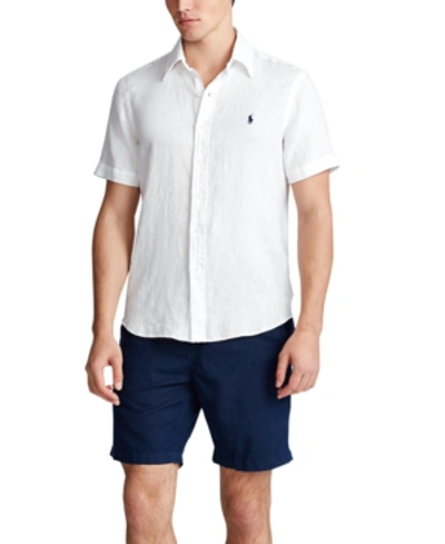 Polo Ralph Lauren Short Sleeve Linen Blend Cuban Revere Collar Shirt Custom Regular Fit Player Logo In White