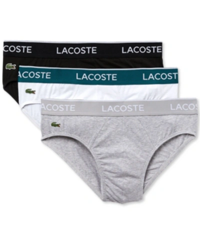 Lacoste 3 Pack Briefs In Black/white/grey-multi