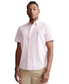Polo Ralph Lauren Seersucker Player Logo Stripe Short Sleeve Shirt Button Down Custom Regular Fit In Rose/white In Pink/white