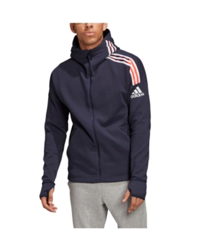 Adidas Originals Adidas Zne 3 Stripe Zip Thru Hoodie In Navy