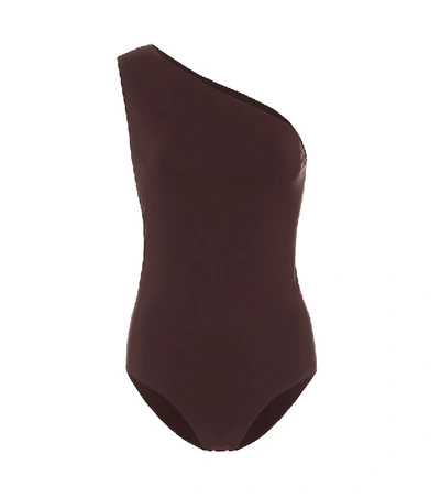 Bottega Veneta One-shoulder Cut-out Swimsuit In Brown