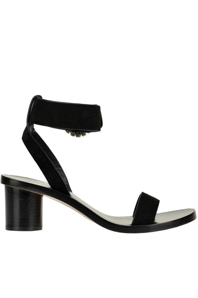 Isabel Marant Jewel Buckle Velvet Sandals In Black