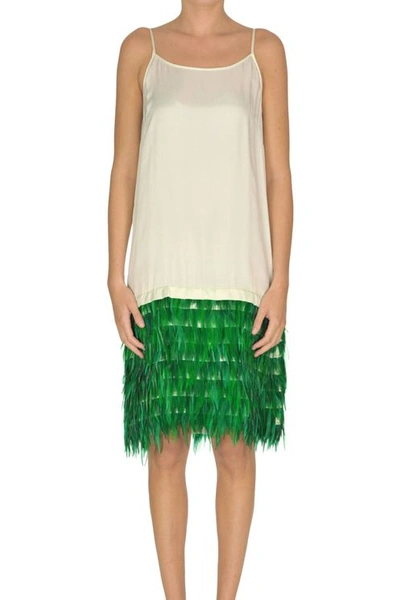 Dries Van Noten Slip Dress With Feathers In Multicoloured