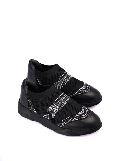 Loriblu Rhinestone Nylon Slip-on Sneakers In Black