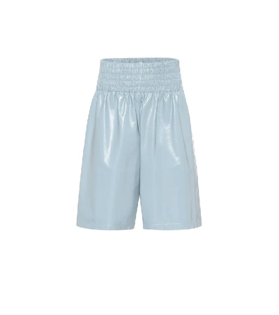 Bottega Veneta Knee-length Shiny Leather Shorts In Blue