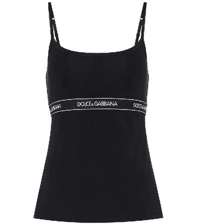 Dolce & Gabbana Logo饰带棉质平纹针织吊带上衣 In Black