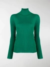Plan C Turtleneck Ribbed Knit Top In Green