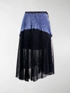Sacai Asymmetric Pleated Striped Cotton And Chiffon Wrap Skirt In Blue