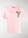 Moschino Over Crop Jersey T-shirt W/embellishment In Pink