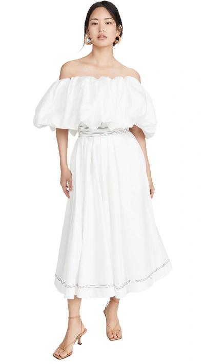 Aje Prima Puff Off-the-shoulder Cotton-poplin Midi Dress In White