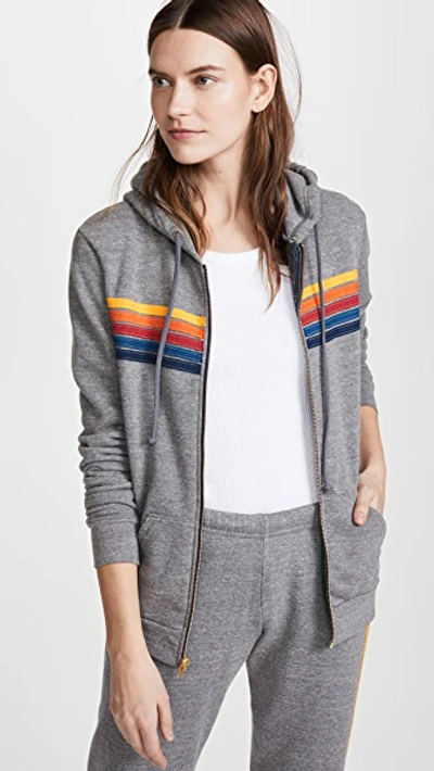 AVIATOR NATION 5 STRIPE ZIP HOODIE HEATHER GREY,AVIAT30026