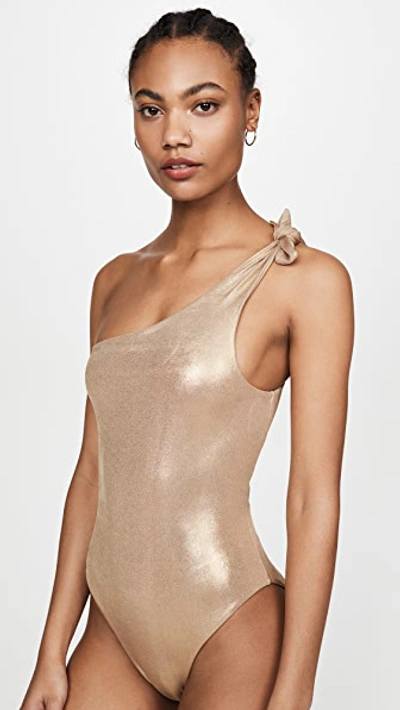 Sara Cristina Nerea One-shoulder One-piece Swimsuit In Gold