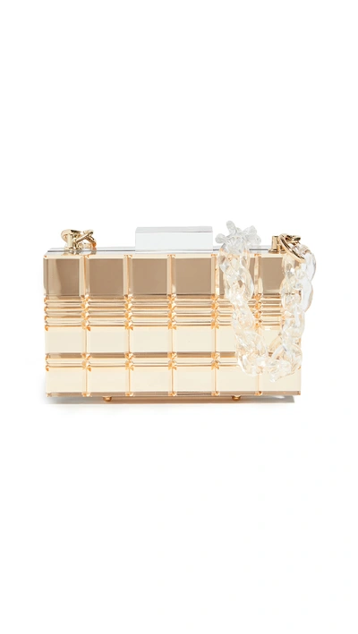 L'afshar Grace Clutch With Clear Short Chain In Gold Mirror